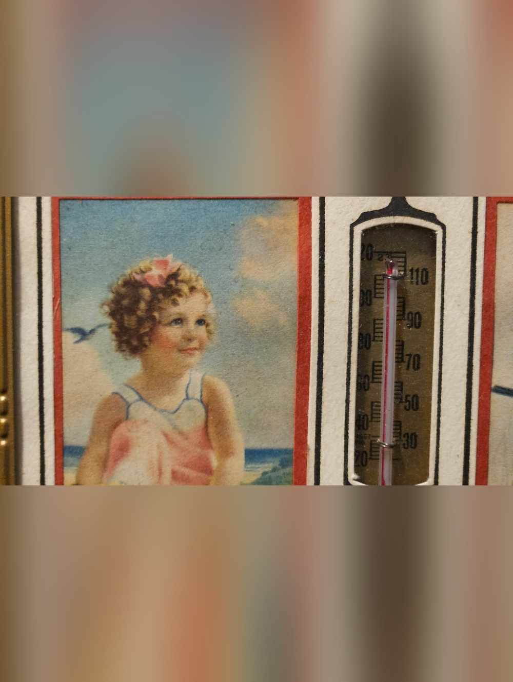 1930's Framed Thermometer Wall Art with Girl and Birds Nimrod MN - Picture 3 of 6